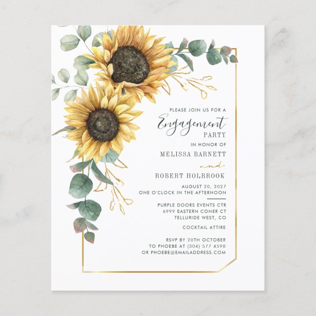 Sunflower Eucalyptus Photo Engagement Invitation (Front)