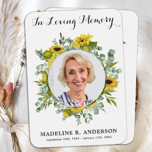 Sunflower Eucalyptus Photo Funeral Prayer Card