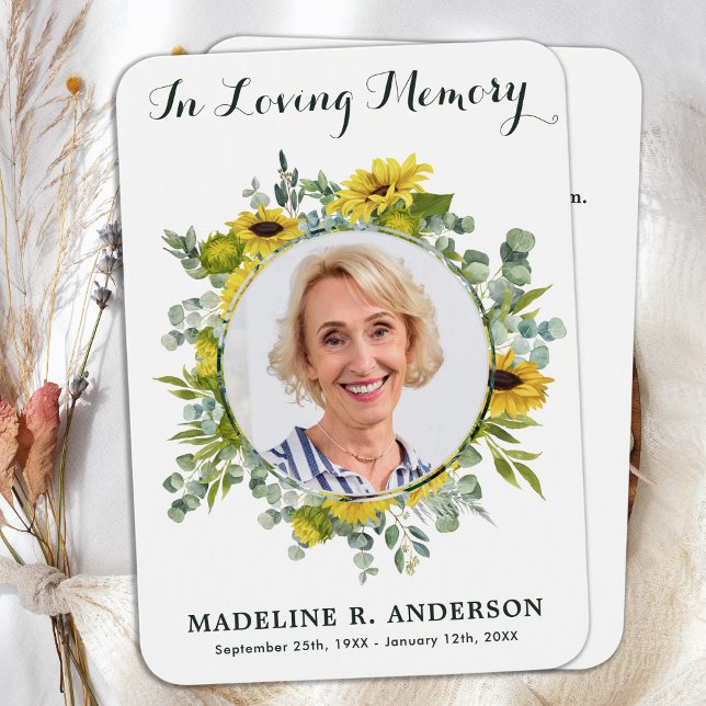 Sunflower Eucalyptus Photo Funeral Prayer Card (Creator Uploaded)