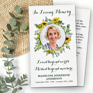 Sunflower Eucalyptus Photo Memorial Prayer Card