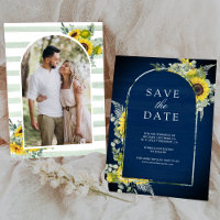Sunflower Eucalyptus Photo Navy Blue Wedding