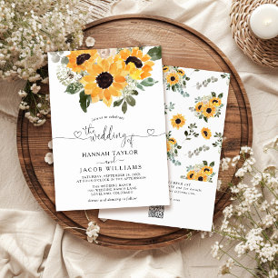 Sunflower Eucalyptus QR Code RSVP Wedding  Invitation