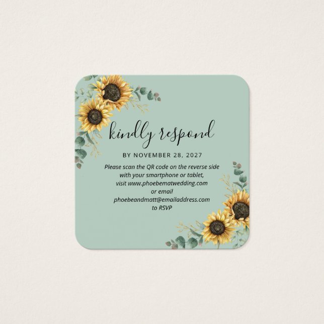 Sunflower Eucalyptus QR Code Wedding Website RSVP (Front)
