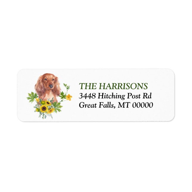 Sunflower Eucalyptus Red Dachshund Return Address (Front)