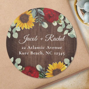Sunflower Eucalyptus Red Rose Wood Wedding Classic Round Sticker