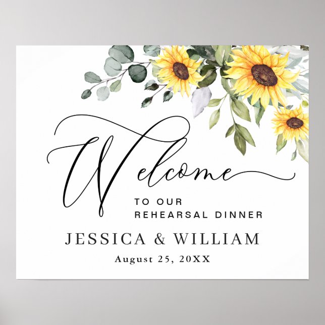 Sunflower Eucalyptus REHEARSAL DINNER Welcome Sign (Front)