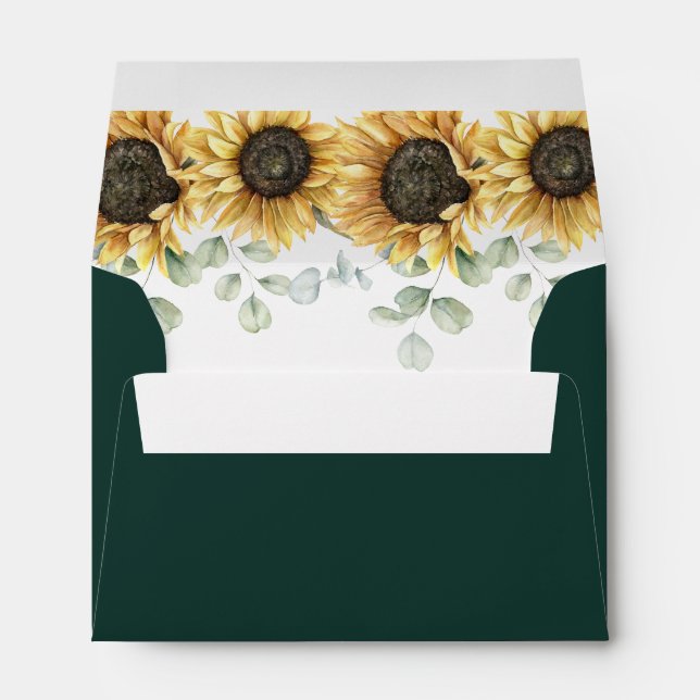 Sunflower Eucalyptus Return Address Green Wedding Envelope (Back (Bottom))