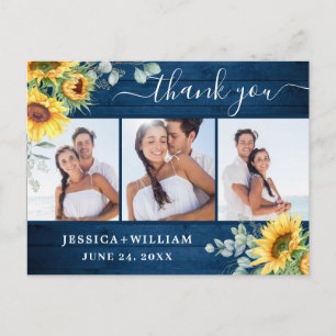 Sunflower Eucalyptus Rustic Thank You 3 PHOTO  Postcard
