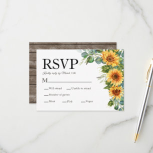 Sunflower Eucalyptus Rustic Wood QR Code RSVP Card
