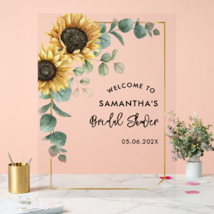 Sunflower Eucalyptus Script Bridal Shower Welcome Acrylic Sign