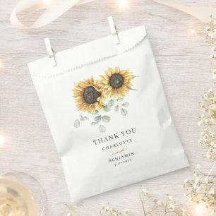 Sunflower Eucalyptus Script Floral Wedding Favour Bags