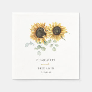 Sunflower Eucalyptus Script Floral Wedding Paper Napkin