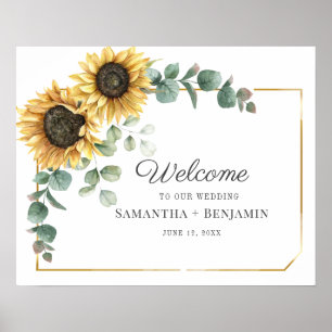 Sunflower Eucalyptus Script Wedding Welcome Sign