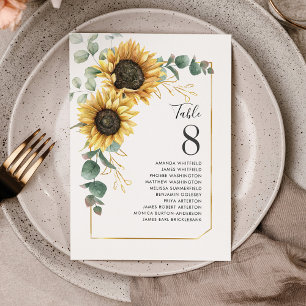 Sunflower Eucalyptus Table Number Wedding Seating