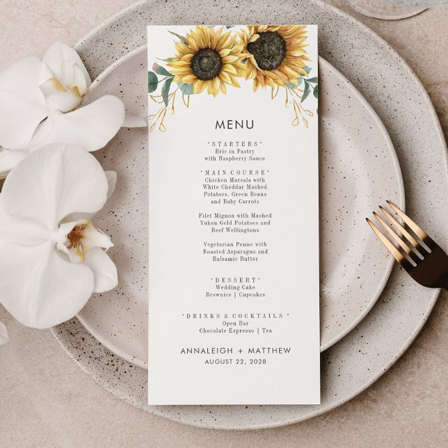 Sunflower Eucalyptus Watercolor Botanical Wedding Menu (Creator Uploaded)