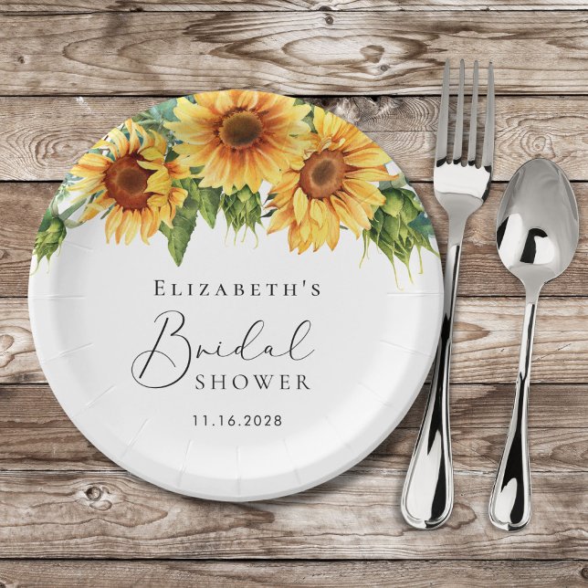 Sunflower Eucalyptus Watercolor Bridal Shower Paper Plate (Creator Uploaded)