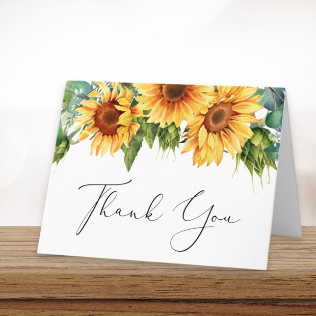 Sunflower Eucalyptus Watercolor Bridal Shower Thank You Card (Creator Uploaded)