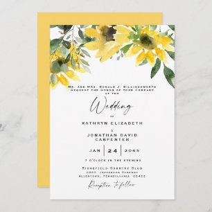 Sunflower Eucalyptus Watercolor & Yellow Invitation