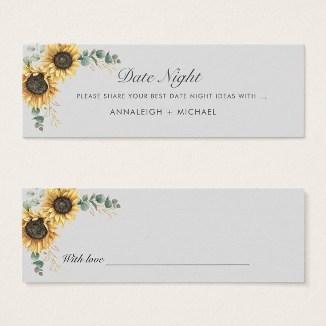 Sunflower Eucalyptus Wedding Date Night Jar Card (Front & Back)
