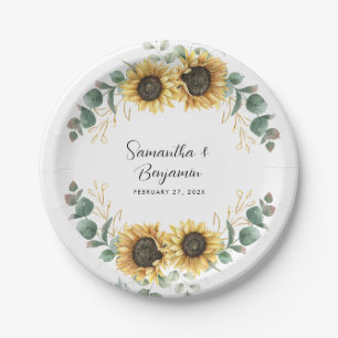 Sunflower Eucalyptus Wedding Party Paper Plate