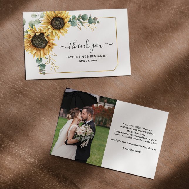 Sunflower Eucalyptus Wedding Photo Thank You Card (Creator Uploaded)