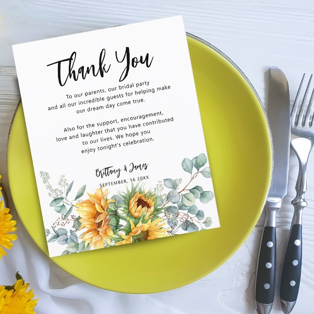 Sunflower Eucalyptus Wedding Reception Card (Sunflower Eucalyptus Wedding Reception Card)