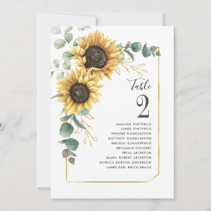 Sunflower Eucalyptus Wedding Table Number Seating