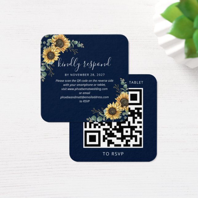 Sunflower Eucalyptus Wedding Website QR Code RSVP (Desk)