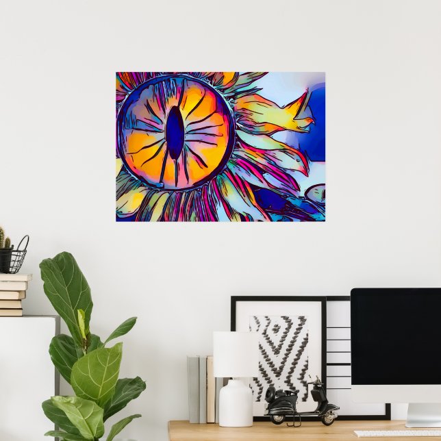 SUNFLOWER EYE ABSTRACT WALL ART| VIBRANT&COLORFUL  POSTER (Home Office)