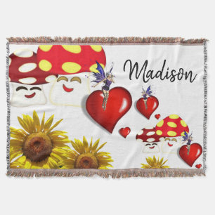 Sunflower Fairy Mushroom Throw Blanket