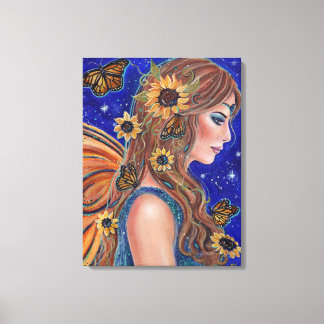 Sunflower fairy with butterflies art by Renee Canvas Print