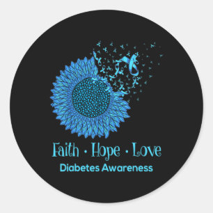 Sunflower Faith Hope Love Diabetes Awareness Diabe Classic Round Sticker