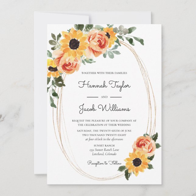 Sunflower Fall Boho Terracotta Wedding Invitation (Front)