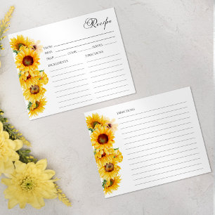 Sunflower Fall Floral Bridal Shower Recipe Cards