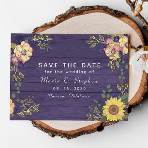 Sunflower Fall Purple Wedding Save The Date