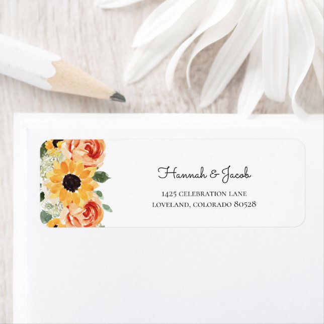 Sunflower Fall Roses Wedding Return Address (Insitu)