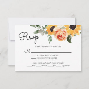 Sunflower Fall Roses with Meal Choice RSVP Card
