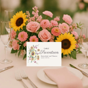 Sunflower Fall Watercolor Floral Wedding Table Number