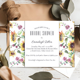 Sunflower Fall Watercolor Florals Bridal Shower Invitation