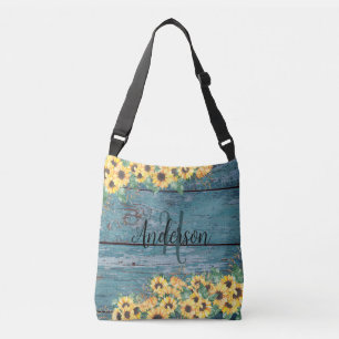 Sunflower Family Name Blue Crossbody Bag