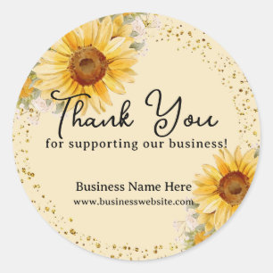 Sunflower Faux Gold Glitter Business Wedding Classic Round Sticker