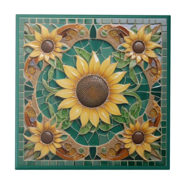 Sunflower Faux Mosaic Dark Green Tile (Front)