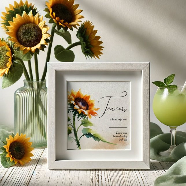 Sunflower Favour Sign Rustic Wedding Decor (Sunflower wedding decor features a small favor sign. Order printed or printable instant download.)