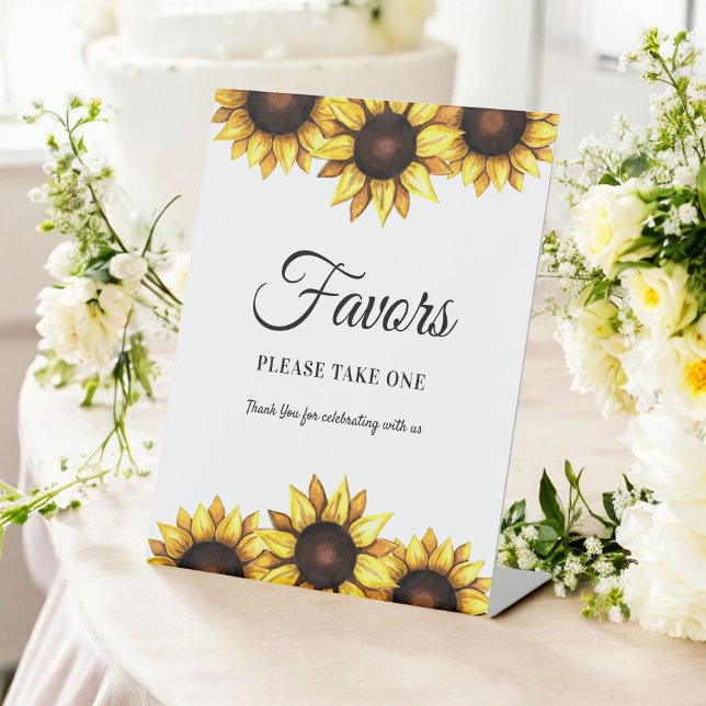 Sunflower Favours Wedding Yellow White  Pedestal Sign (Creator Uploaded)