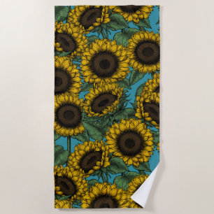Sunflower field beach towel