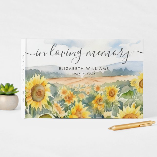 Sunflower Field In Loving Memory Funeral Guest Book (InSitu Display)