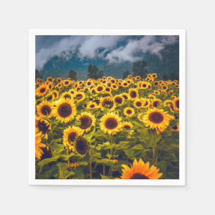 Sunflower Field Landscape Flowers Yellow Napkin