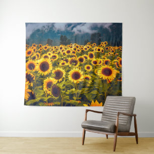 Sunflower Field Landscape Flowers Yellow Tapestry
