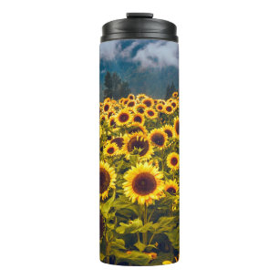 Sunflower Field Landscape Flowers Yellow Thermal Tumbler