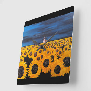 Sunflower Field Painting by Alfred Fox Square Wall Clock